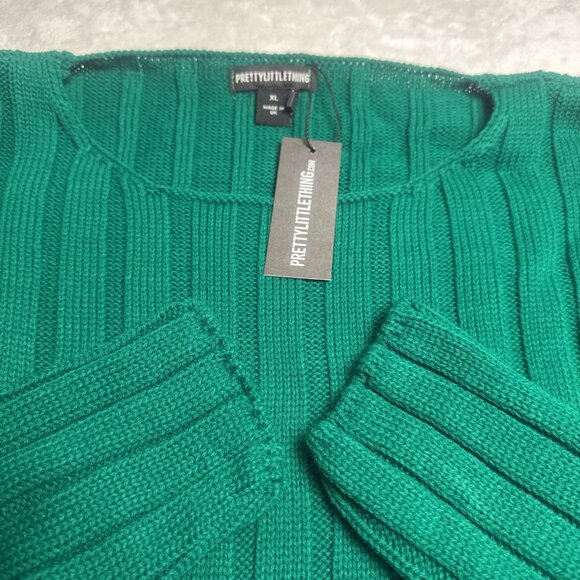 NWT~Pretty Little Thing Sz XL Cropped Cable Knit Dip Hem Sweater KELLY GREEN - Picture 12 of 16